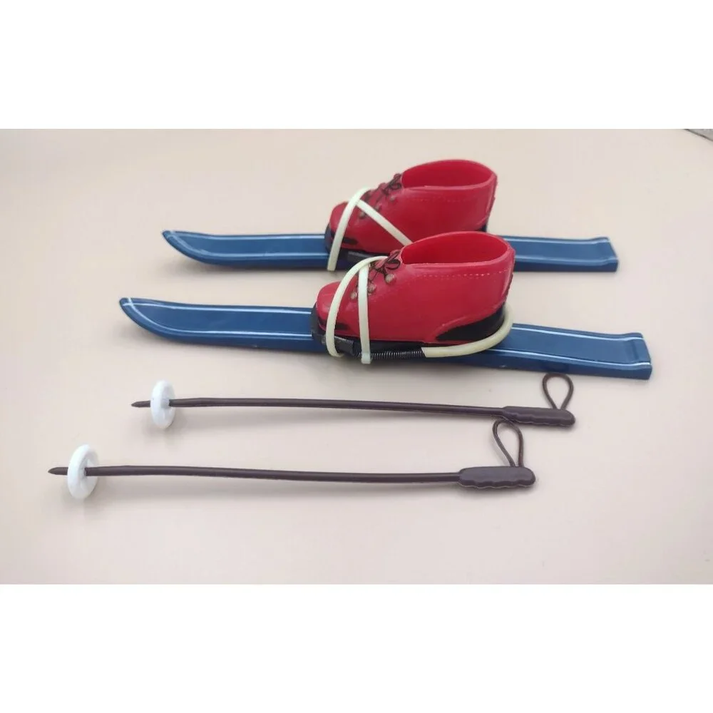 Vintage Wilton Miniature Red Ski Boots & Blue Skis Cake Topper Poles 9